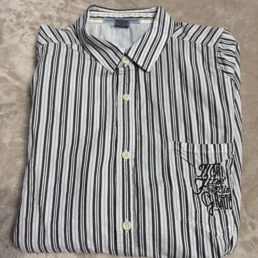 Le Jean De Marithe+Francois Girbaud Shirt Mens Large Striped Button Up